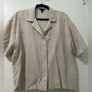 BANANA REPUBLIC Relaxed Linen-Blend Short Sleeve Shirt - Beige.